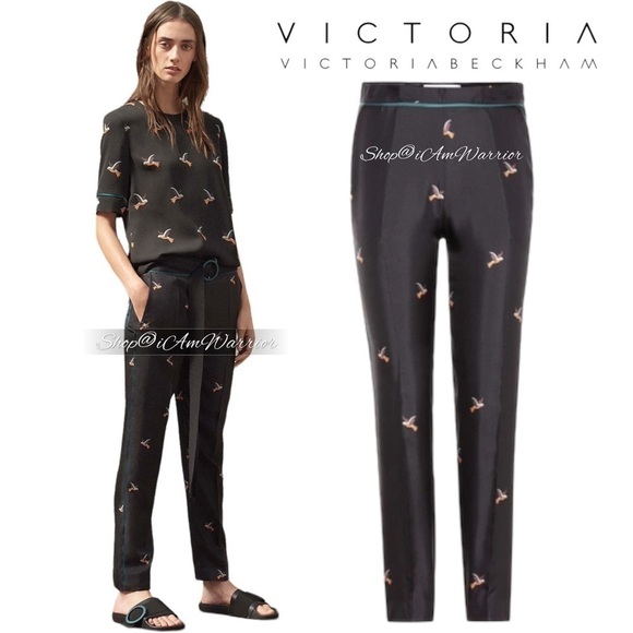 Victoria Beckham Pants - Victoria Beckham NWT black silk twill bird print pants *shop@iamwarrior